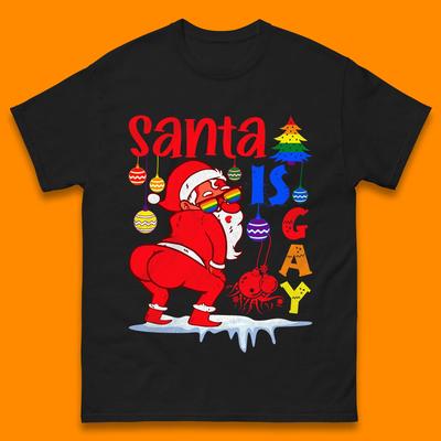 Santa Is Gay LGBT Christmas T-Shirt Womens Tops Tees
