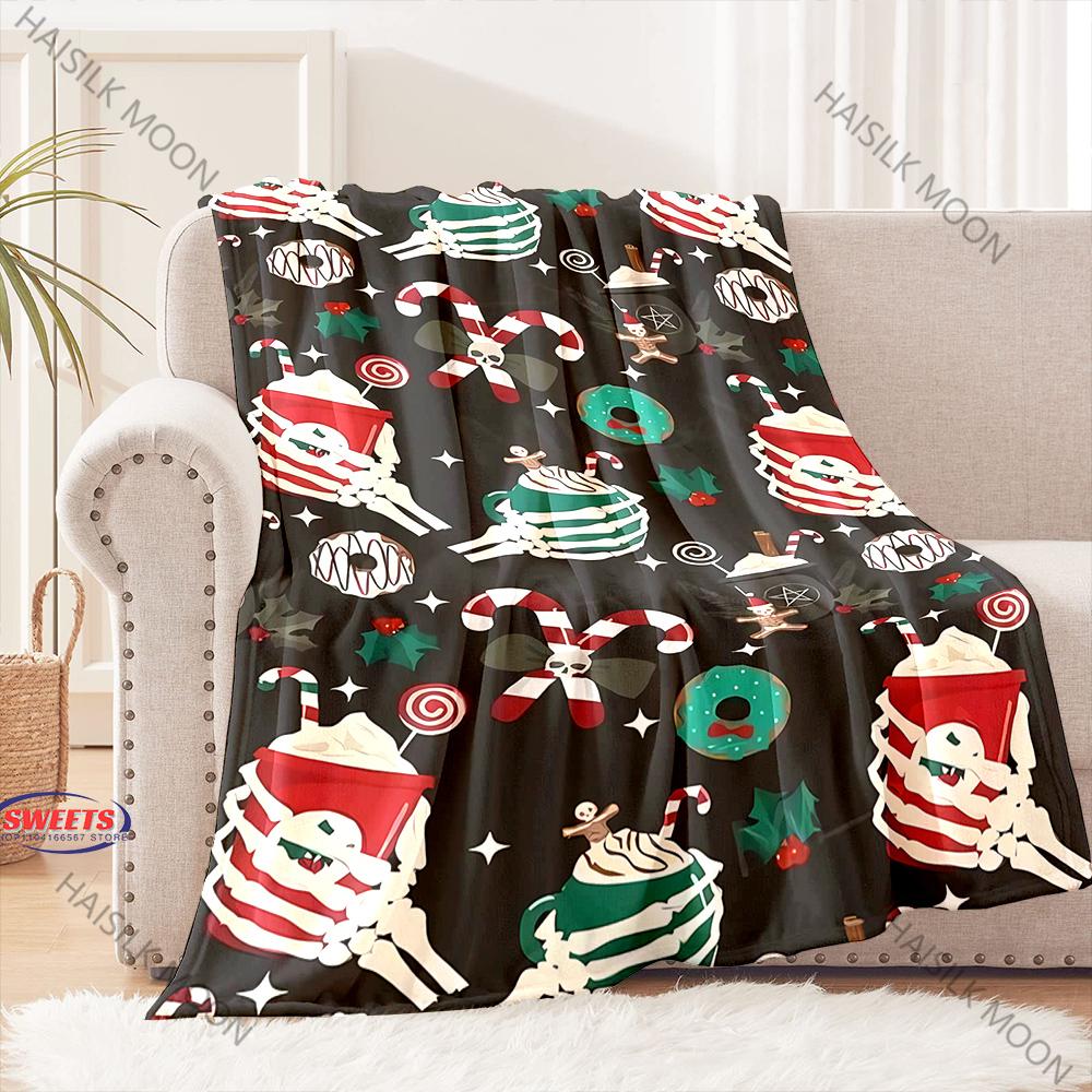 2025 New Christmas Theme Blanket Christmas Skull Print Four Seasons Blanket Christmas Gift for Boys and Girls,Family and Friends