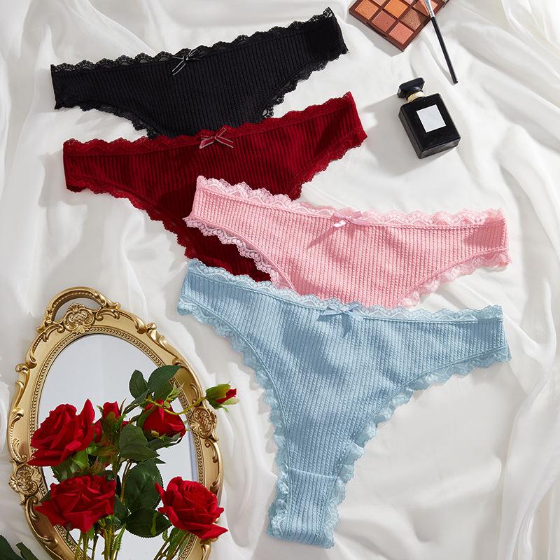 

4PC Women Lace Briefs Female Underpants Lingerie Patchwork Trendy Lace Panties Soft Low-Rise Underwear XL