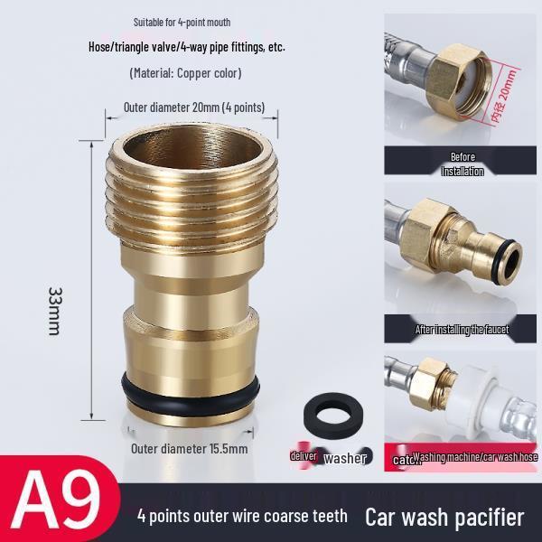 All-Copper Universal Washing Machine Faucet Adapter with Inlet Hose and 46-Point Stop Valve