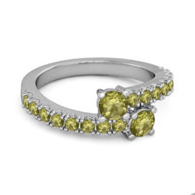 Peridot Twin Stone Pavé Bypass Ring - 925 Sterling Silver