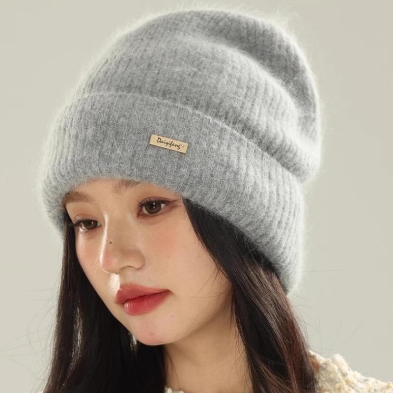 Autumn and winter hat rabbit fur knitted hat ear protection warm wool hat women's new versatile headgear hairy cold hat
