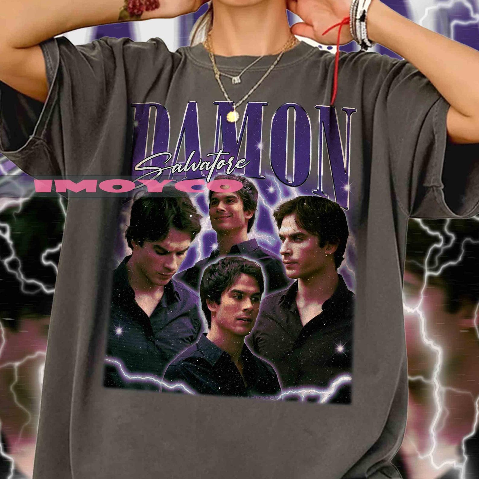 Retro Damon Salvatore T-Shirt - Vampire Diaries Tee L