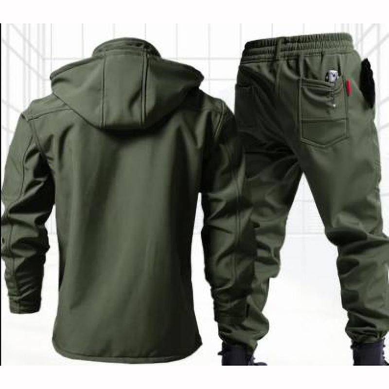 Conjunto de Veludo com Capuz Cor Sólida Outono Inverno Fato de Proteção para Trabalho ao Ar Livre Casual Montanhismo Fato de Trabalho