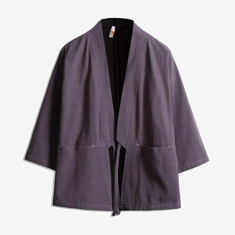Men Chinese Style Retro Japanese Loose Open Front Cardigan Jacket Summer Outerwear