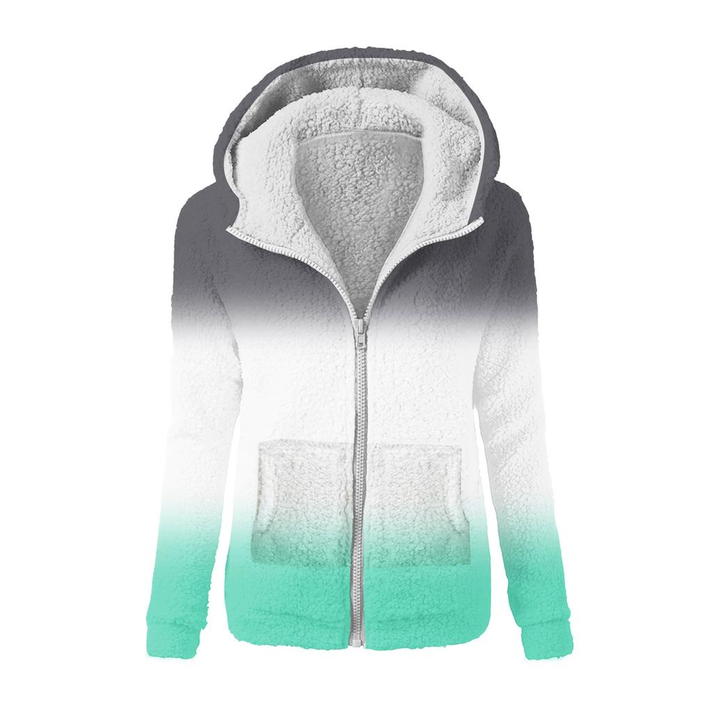 Dámská módní mikina s volným plyšovým zipem s kapucí a potiskem