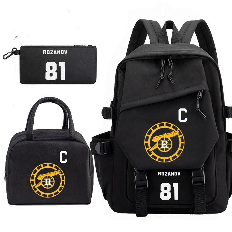 Large Capacity Schoolbag with Shoulder Strap; Student Three-piece Pencil Case Set