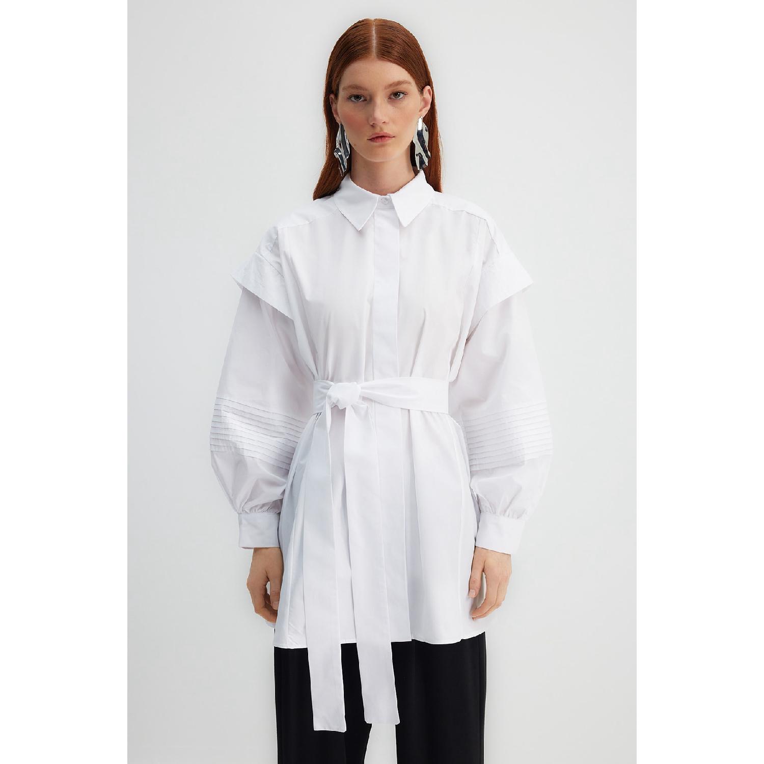 

Белая рубашка из 100% хлопкового поплина с отделкой в ​​рубчик X Kevser Sarolu Tclss23tg00002 36