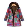 Damen Winter Vintage Warm Bedruckte Taschen Dicker Reißverschluss Kapuzenmantel Oberbekleidung