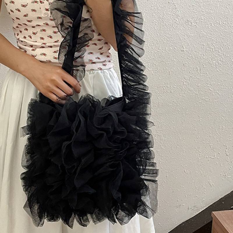 Lace Soft Sheer Ruffle Shoulder Bag For Daily Casual Women