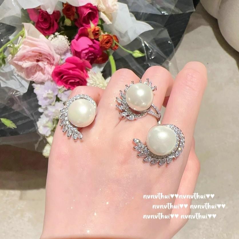 Vintage Flowering Water Drop Gem Pearl Earrings, Baroque, South Ocean, Whirlpool Pearl Zircon Ring