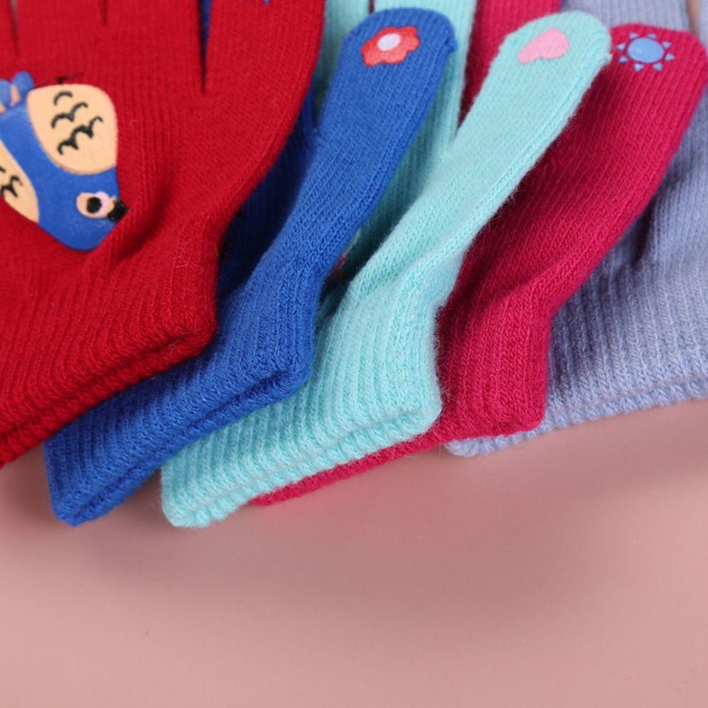 Cartoon Thicken Children Knitted Gloves Windproof Kids Winter Full Finger Gloves Animal Printing Pattern Writing Gloves Winter