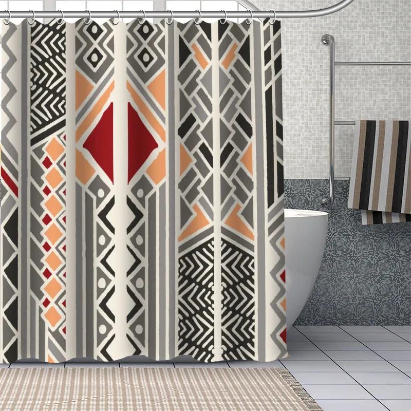 African Ethnic Flower Pattern Shower Curtains Geometry Bathroom Curtain Fabric Waterproof Polyester For Bathtub Decor With Hooks