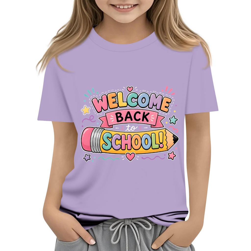 Children's Casual and Fashionable Round-Neck Printed Short-Sleeve Top for Back-to-School