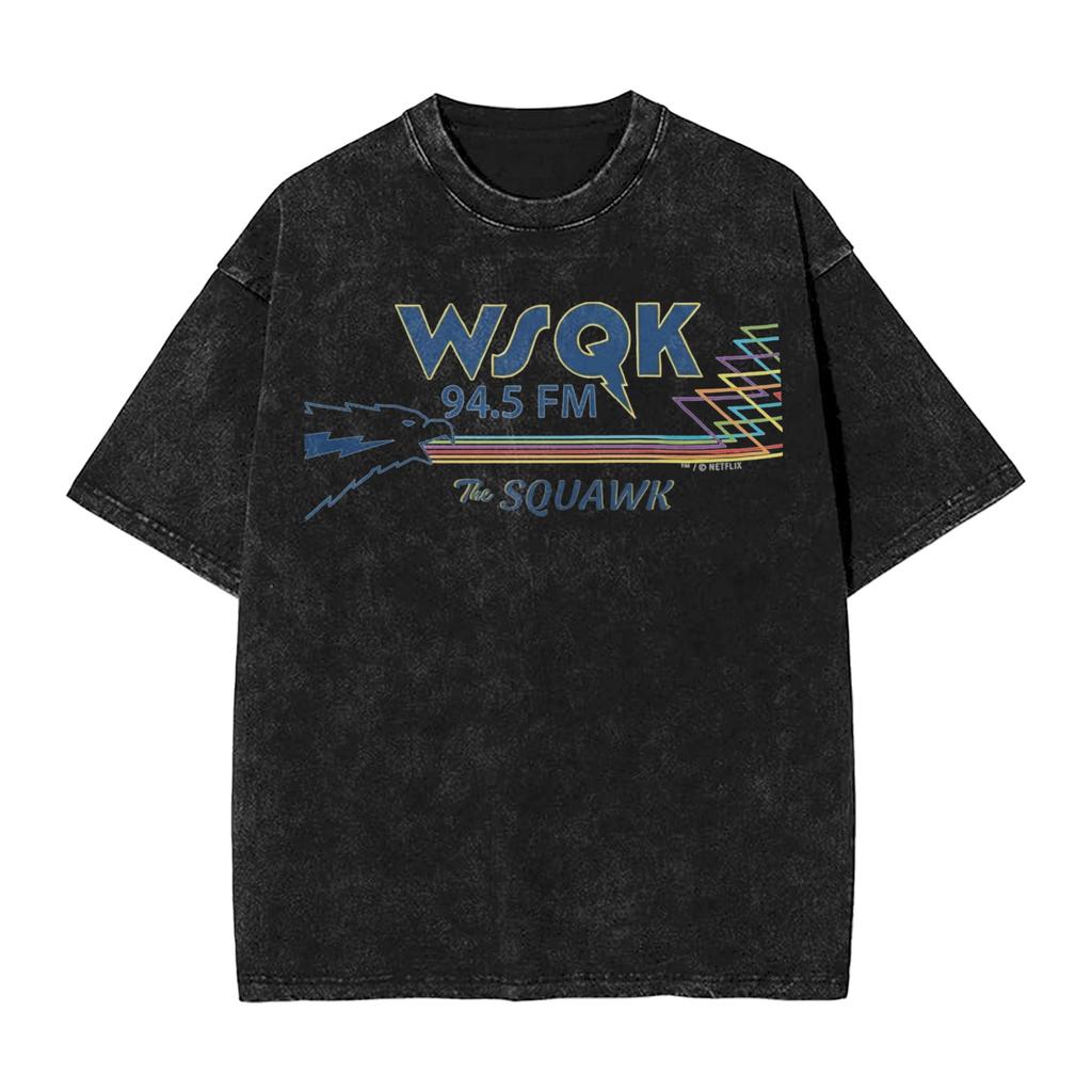 WSQK The Squawk FM Washed T Shirt Fashion Streetwear for Unisex Women Hiphop Tee Comfortable Breathable Soft TShirts Cotton