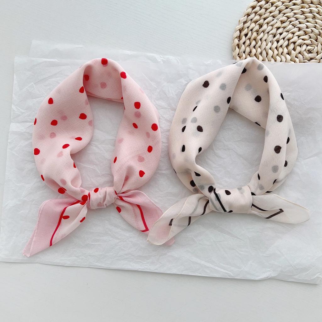 Women Spain Brand Design Square Scarf Lovely Polka Dot Cotton Viscose Shawls Small Handkerchief Neck Snood Hijab 58*58Cm