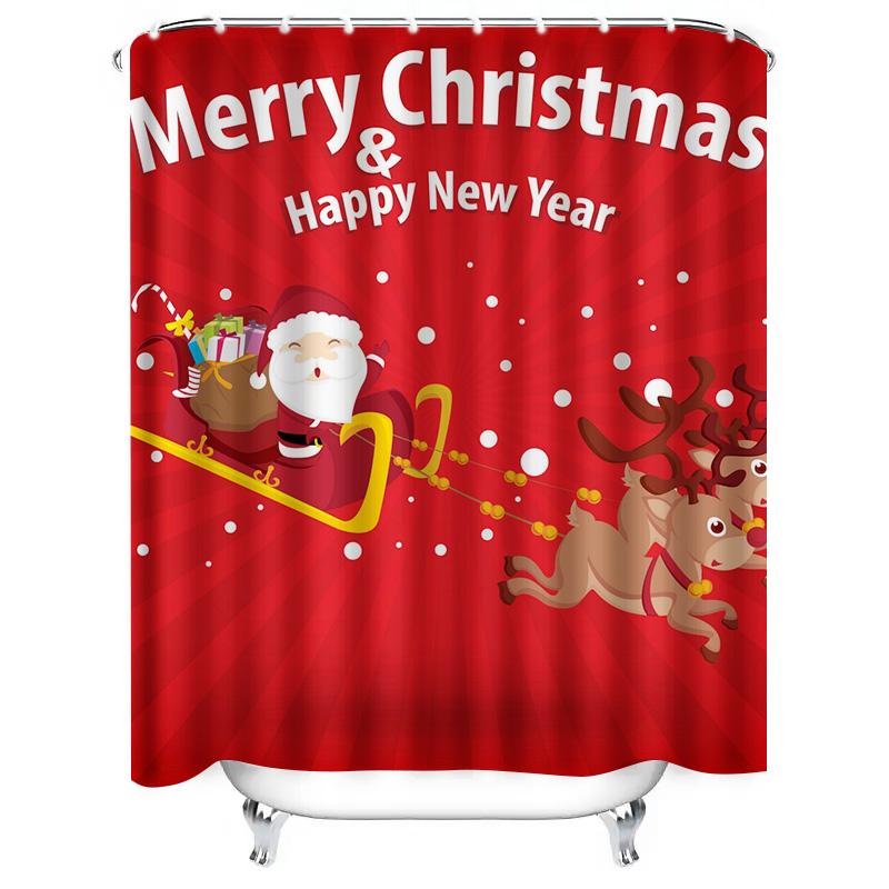 GAETU Christmas Santa Claus Reindeer Elk Holiday Festive Winter Themed Shower Curtain Bathroom Decor Home XMas Gift Modern Sty