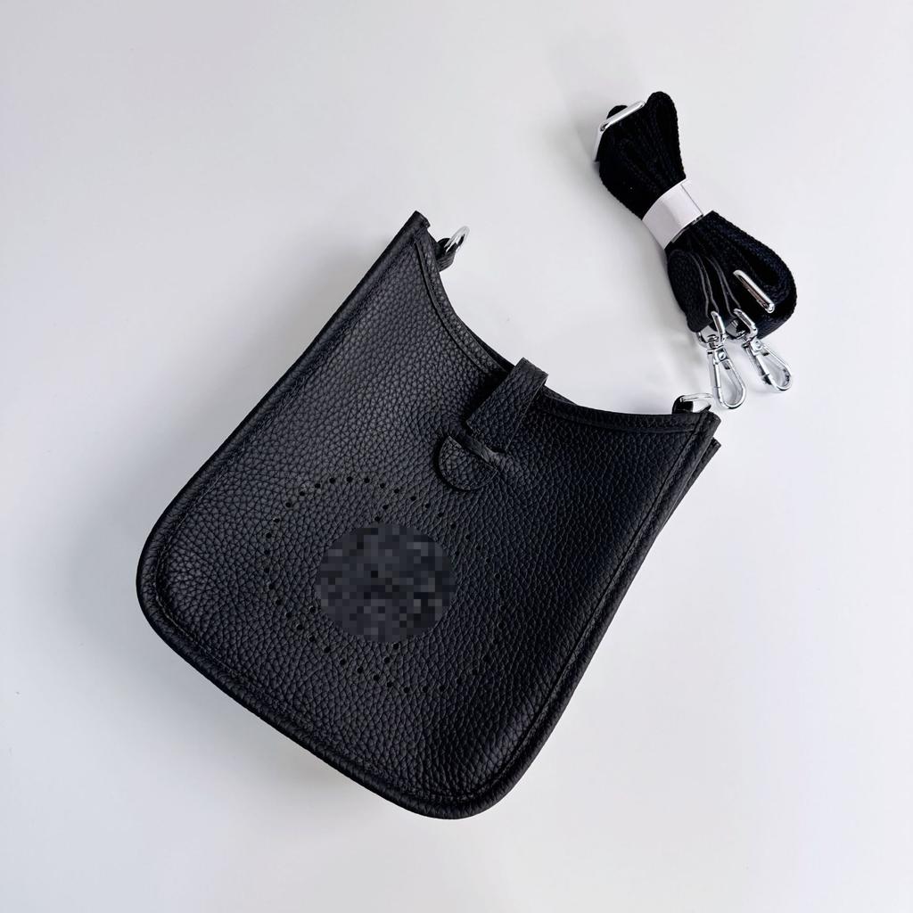 Bag Women's Leather Crossbody Bag Premium Texture First Layer Cowhide Bucket Bag Hollow Lychee Pattern Shoulder Bag