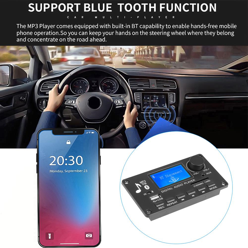 12V Freisprecheinrichtung Bluetooth 5.0 MP3 WMA WAV Decoder Board Ordneranzeige Drahtloses Musik-Audiomodul USB TF FM Autoradio Kit