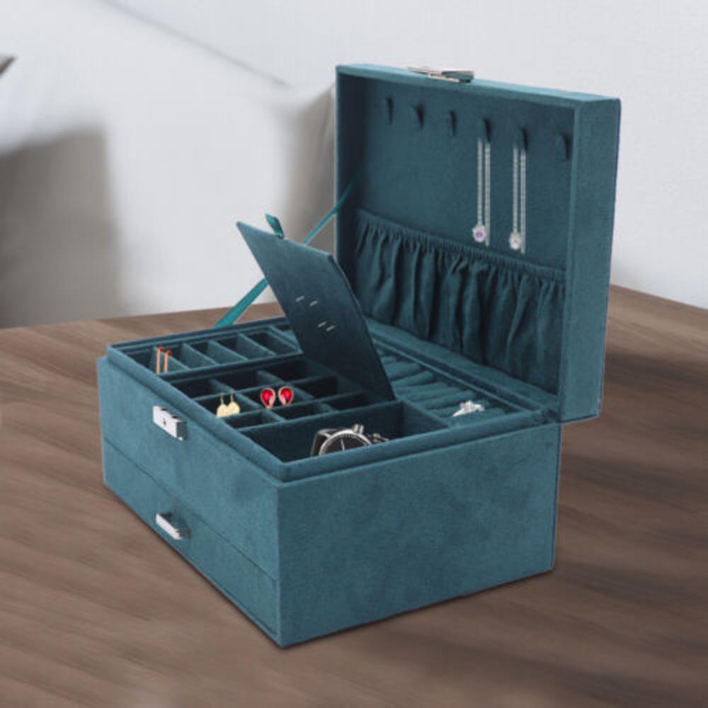 Bymaocar Dark Green 3 Layers Jewelry Box Organizer Large Capacity Women / Girls Earring Necklace Storage Birthday/holiday Gift