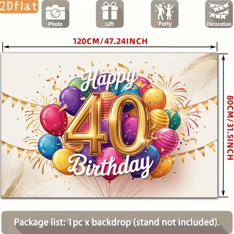2D Happy 40th Birthday Celebration Background, Balloon & Confetti Decor