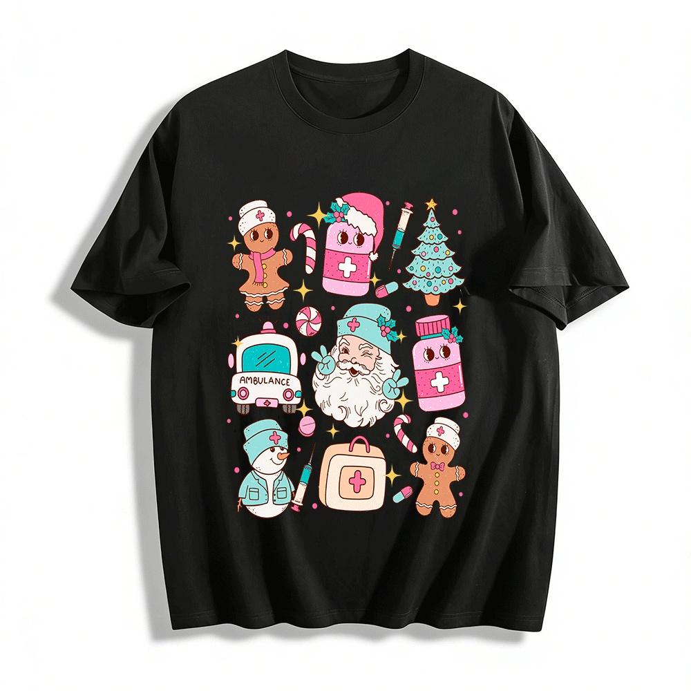 Christmas Medical Themed Fun Printed Top Pure cotton T-shirt XXS