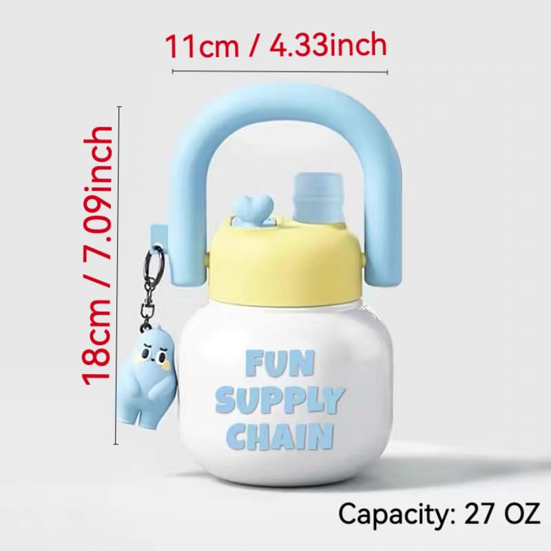 Cute Creative Plastic Cup with Handle, Dual-Drink Large Belly Cup, Student Water Bottle, Cartoon Design, Straw Included