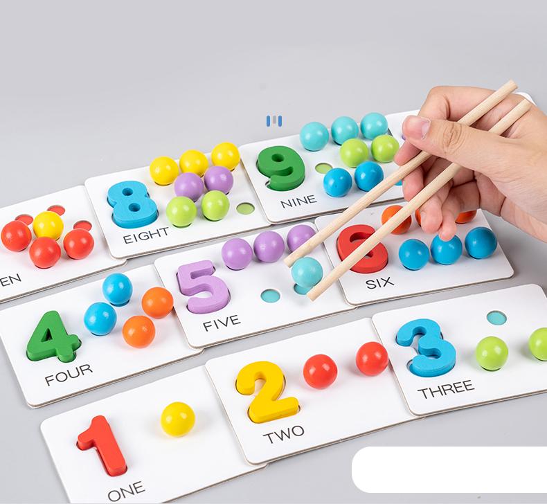 Clip Beads Blue Wooden Number Matching Game - Educational Toy for Youngsters, Enhances Math Skills