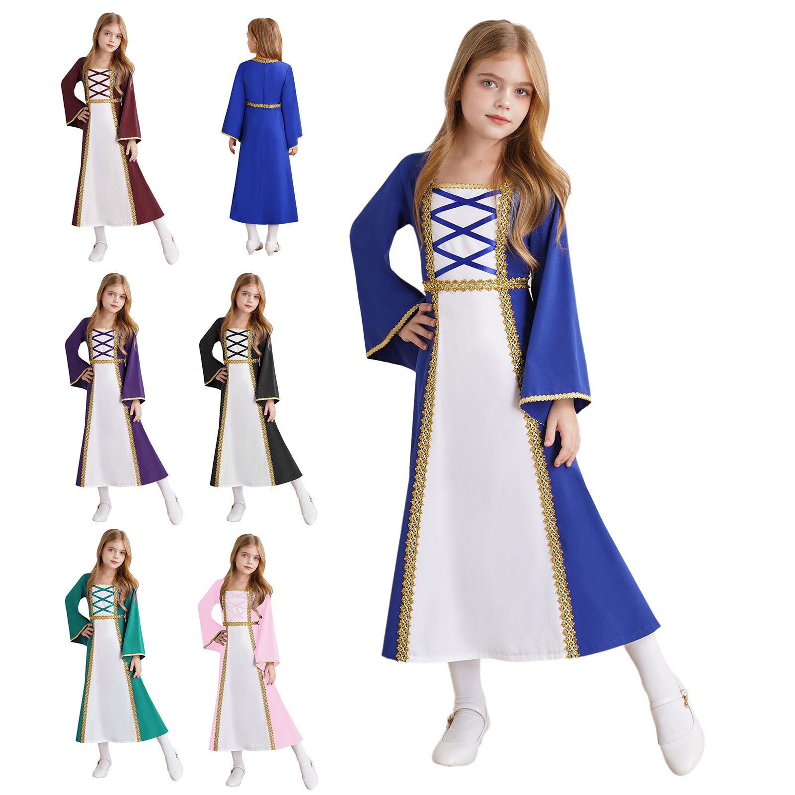 

Girls Medieval Princess Gown Renaissance Royalty Dress Fancy Costume Halloween Party Performance 5-6 Years королівський синій колір