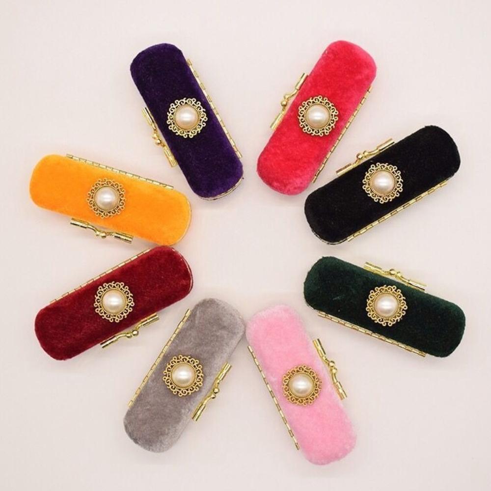 Cheap Lipstick Case with Mirror Shiny Pearl Velvet Luxurious Vintage