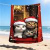 1pc Christmas Cats Outdoor Flannel Blanket Soft All Season Polyester Throw , Perfect for Picnics & Travel , Picnic Accessory