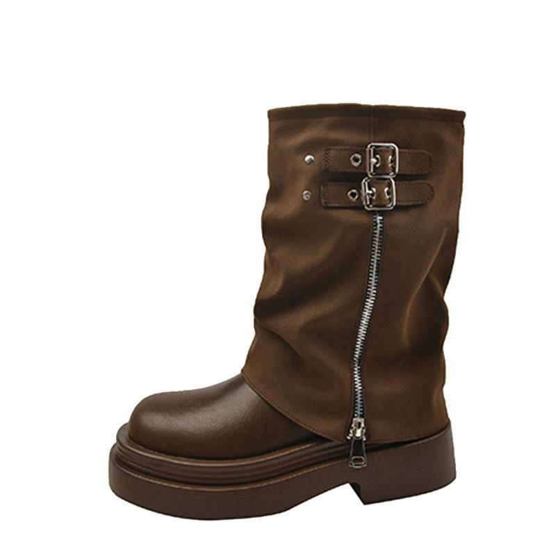 Maillard retro British style platform Martin boots women's new autumn heightening brown pile short boots