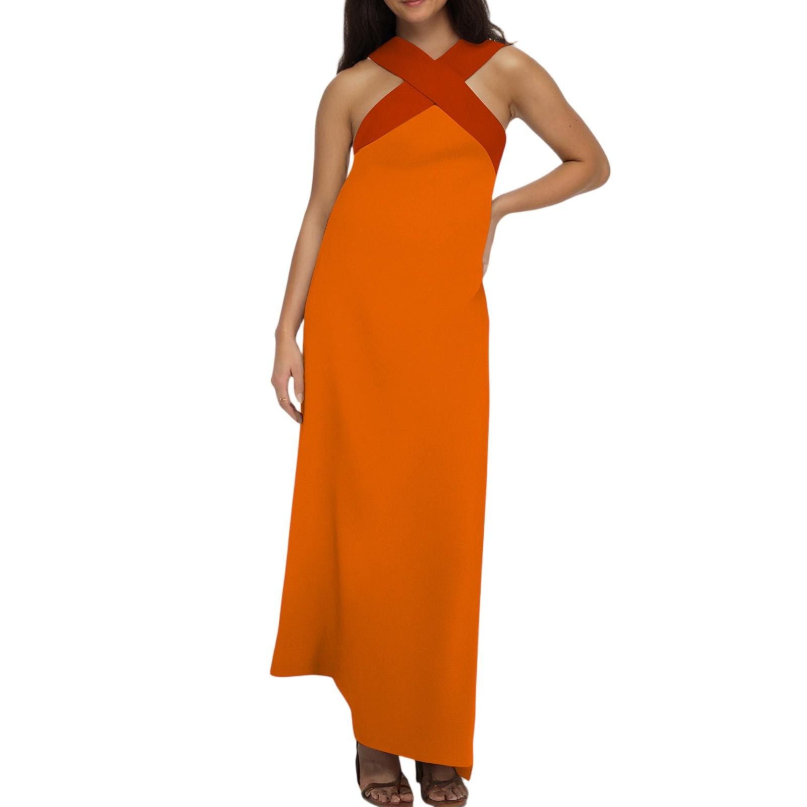 

Женское модное однотонное длинное платье с крестообразной сексуальной спинкой XL оранжевый