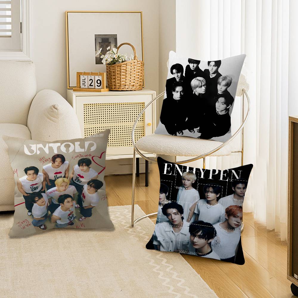 Korea E-Enhypenes Singing Group Pillow Anime Pillow Sofa Bed Head Pillow Cover Cushion Cover 45X45 Cm Fashion