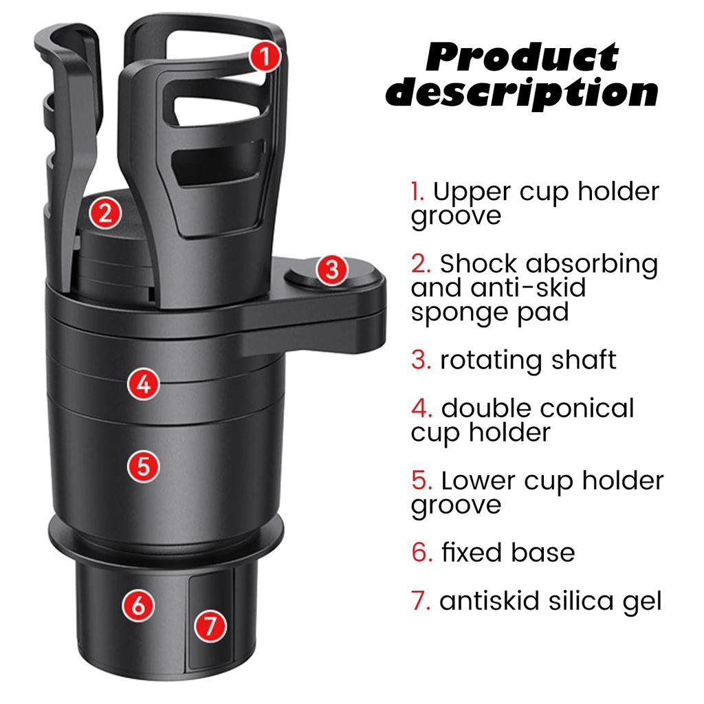 4in1 Car Cup Holder Expander Adapter Universal Car Phone Drink Bottle Stand Rack Car Interior Rotating Vehicle Water Cup Holder
