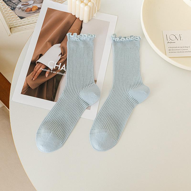 Women's Spring and Fall Cotton Ballet Style Lace Mesh Tube Stack Socks