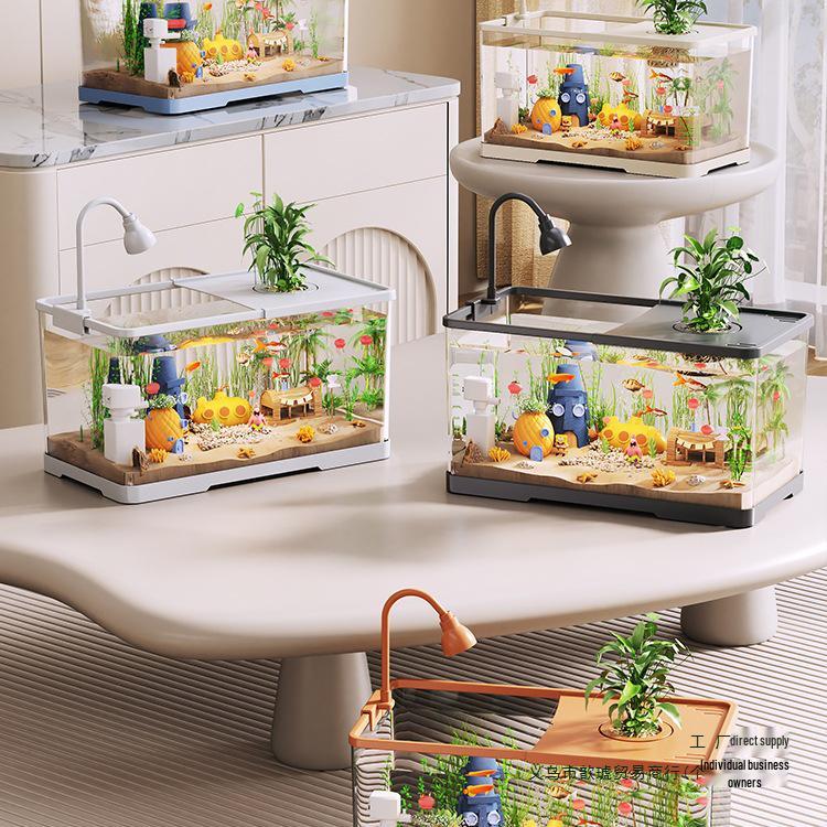 Acvariu compact ecologic 2025 pentru peștișori aurii cu filtrare, oxigenare, capac - Ideal pentru sufragerii mici