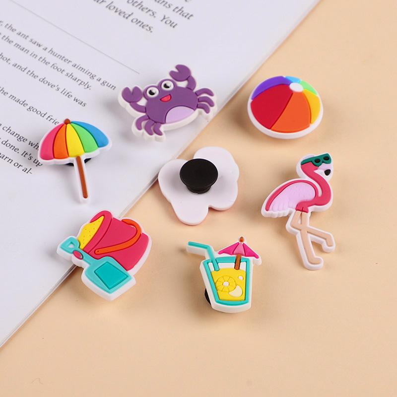 20pcs Hawaiian Beach Theme Shoe Charms Decoration Flamingo Coconut Tree PVC DIY Shoe Bracelets Accessories Summer Birthday Gifts