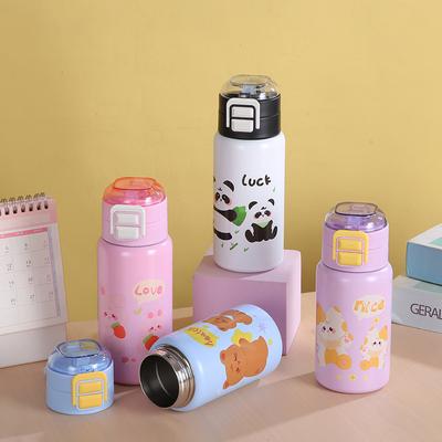 Creative High Appearance Level Children's Cartoon Thermos Cup Stainless Steel One-button Spring Cover Double Drink Convenient Bouncing Straw Cup