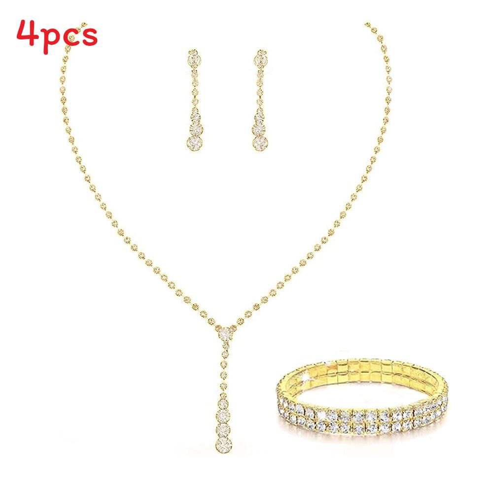 Elegant Silver Alloy Bridal Necklace Earrings Bracelet Set With Geometric Design For Wedding Party