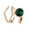 Crystal Female White Green Zircon Oval Stone Ring Set Fashion Vintage Gold Color Bridal Wedding Engagement Jewelry for Women