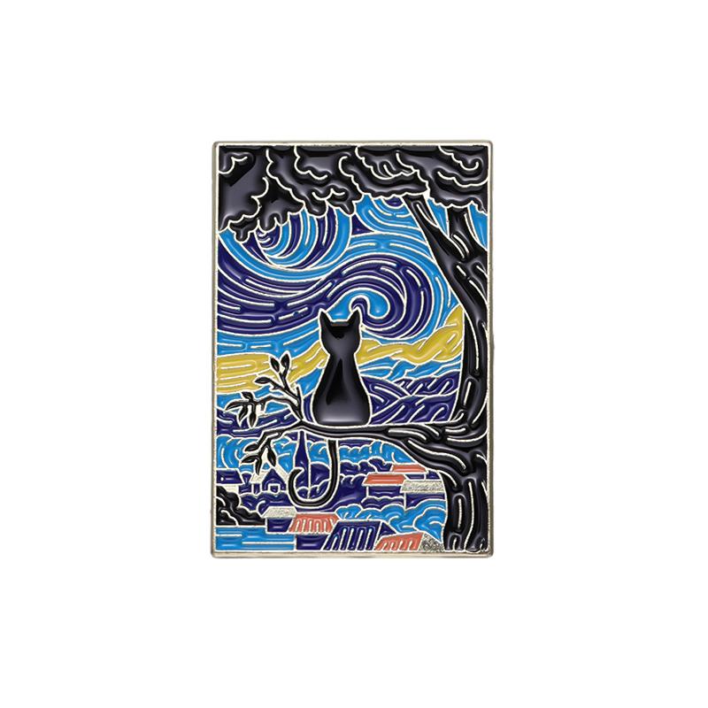

Starry Night Cats Enamel Pins Custom Van Gogh Oil Painting Brooches Lapel Badges Fun Animal Art Jewelry Gift for Kids Friends