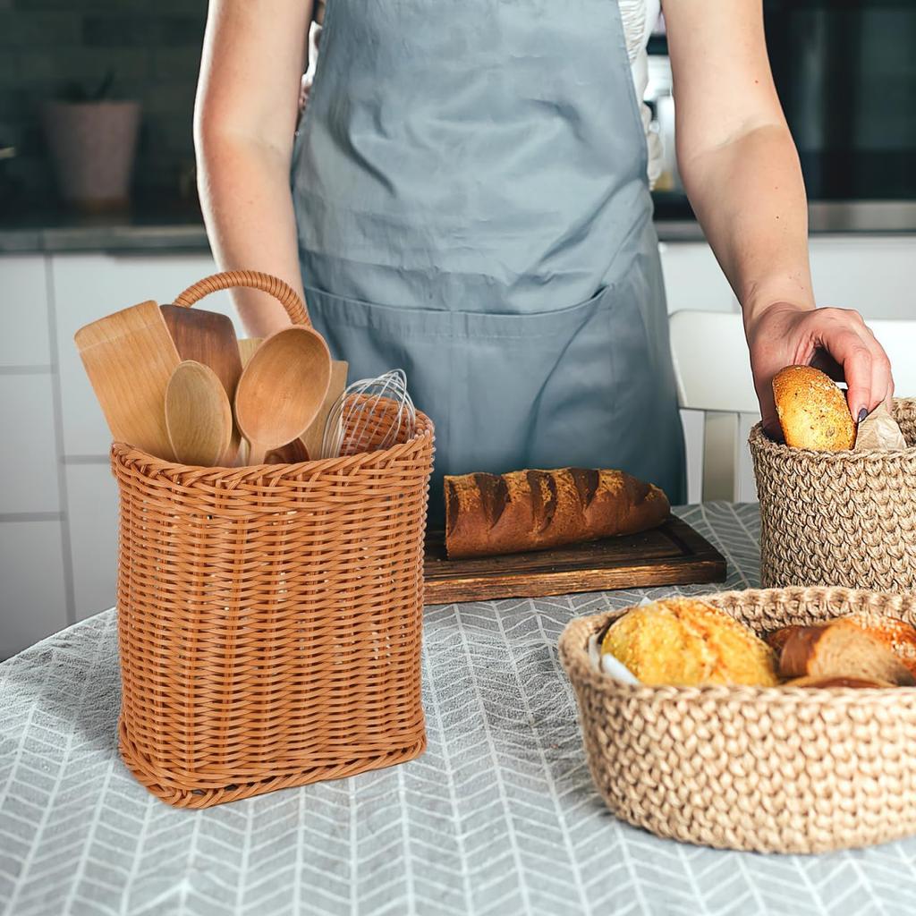 Cabilock Wall Hanging Basket, Wicker Woven Fruit Storage Baskets, Handmade Wall Kitchenware Container Boho Decor for Kitchen, Garden, Farmhouse,