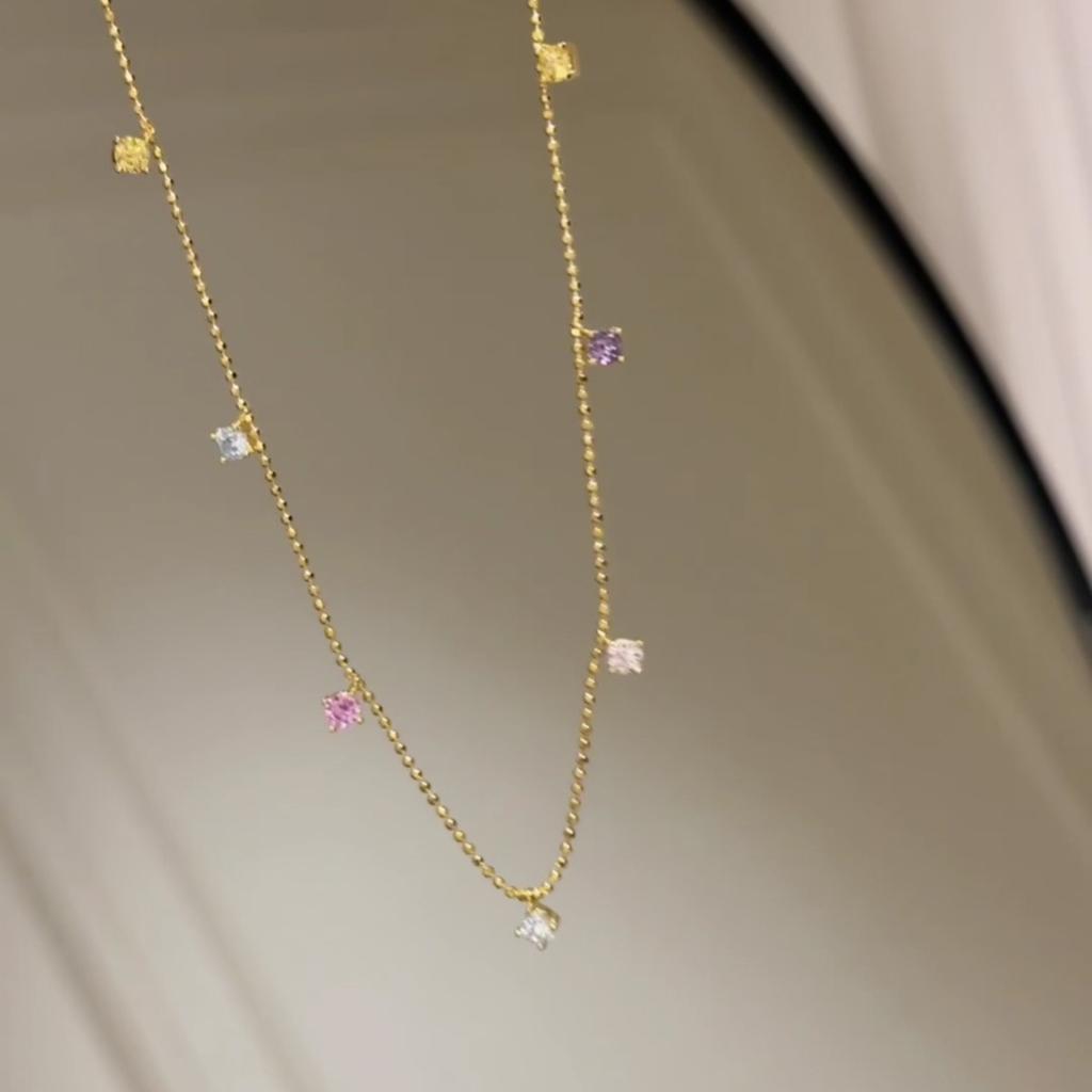 Years Aurora Rainbow Necklace Women'S Summer Sweet Dopamine Flash Diamond Pendant Premium Sense Clavicle Chain