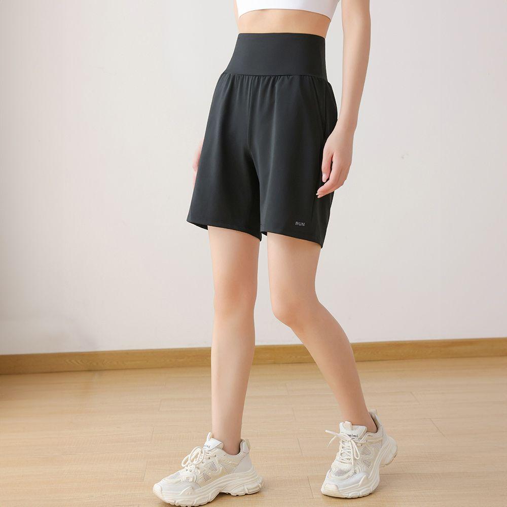Sommer Damen Lockere Gymnastikshorts mit Taschen Schnelltrocknend Laufen Yoga Workout Sportshorts Outdoor-Sport