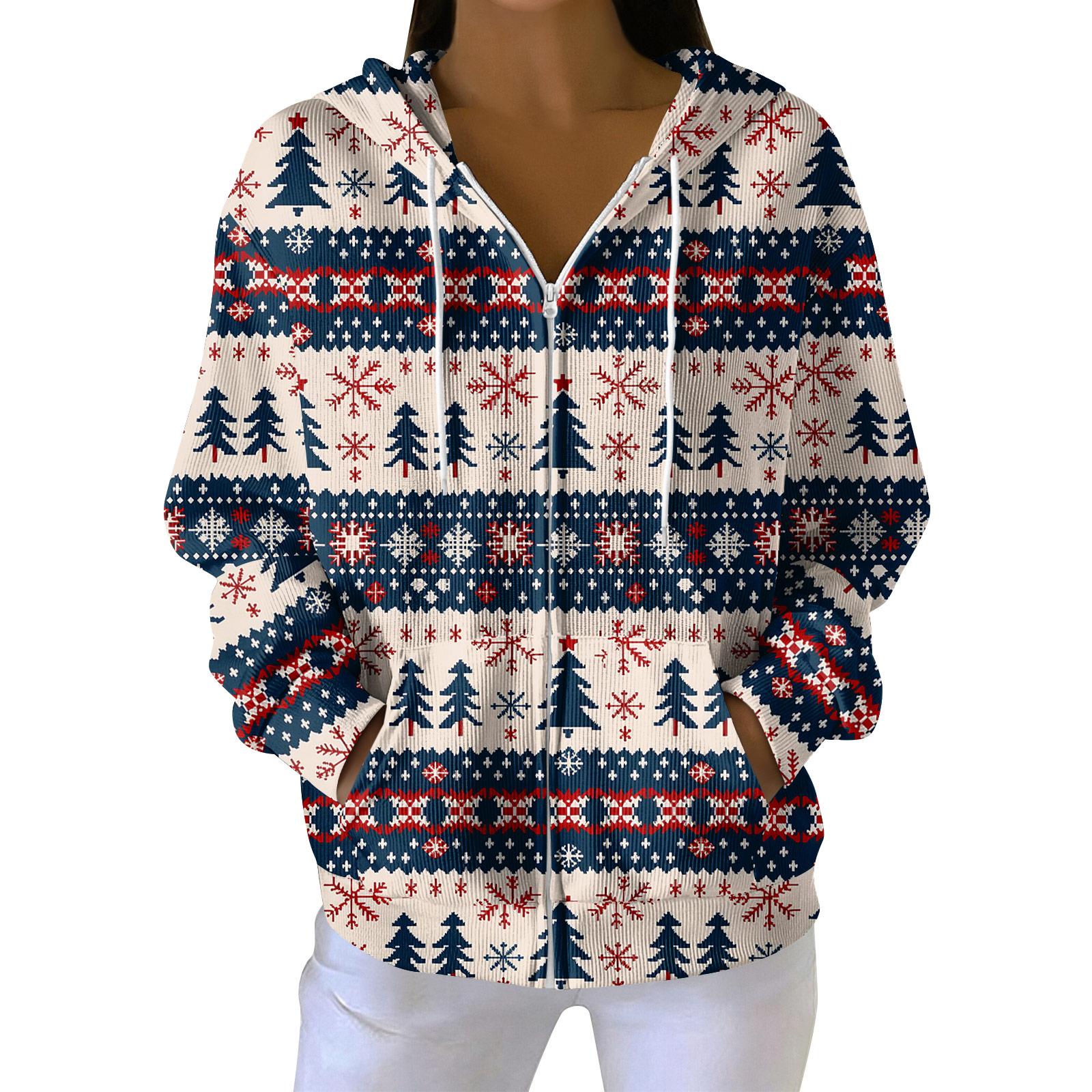 

Женская повседневная модная вязаная толстовка с длинными рукавами и застежкой-молнией, с рождественским принтом M хаки