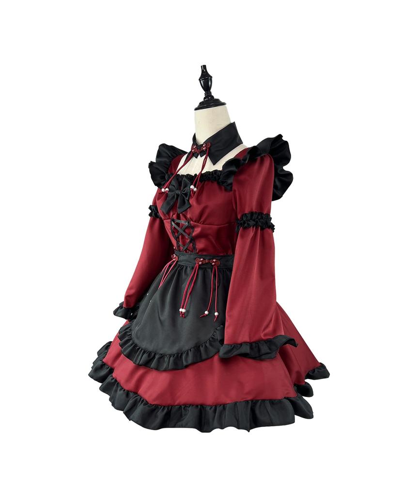 YZZYQQ Alice Princess Maid Cafe School Festival Uniform Little Devil Maid Anime Idol Cute Outfit with Gothic Lolita Wine Size 2XL Women's Costume,
