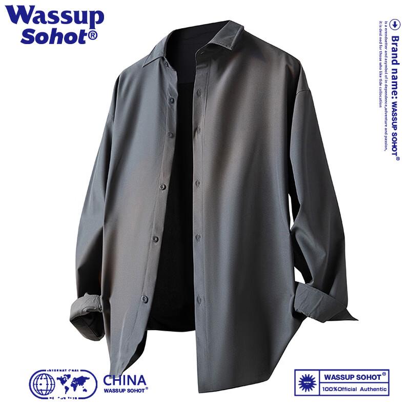 Wassup Sohot Men s Summer Draping Ice Silk Long-Sleeve Shirt XL