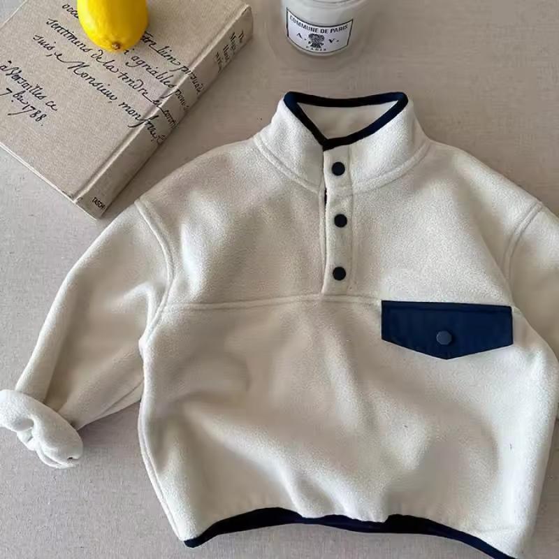 Children's Fall/Winter Half-Zip Reversible Fleece Polo Shirt; Baby Fleece-Lined Solid-Color Base Layer