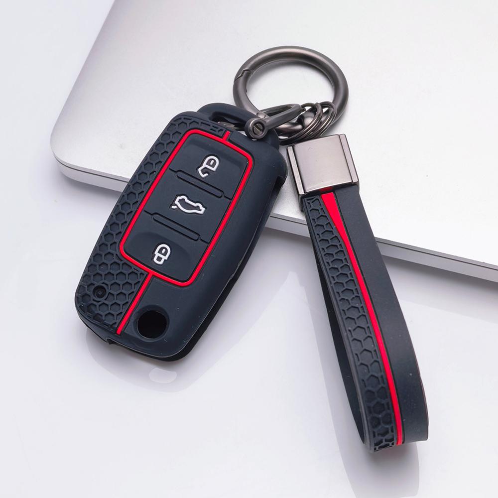 Key Fob Cover for Volkswagen Golf Polo Passat Tiguan Jetta Octavia B7 B8 with Keychain Anti-Scratch Guard Shockproof Protection Soft Grip Texture чёрный